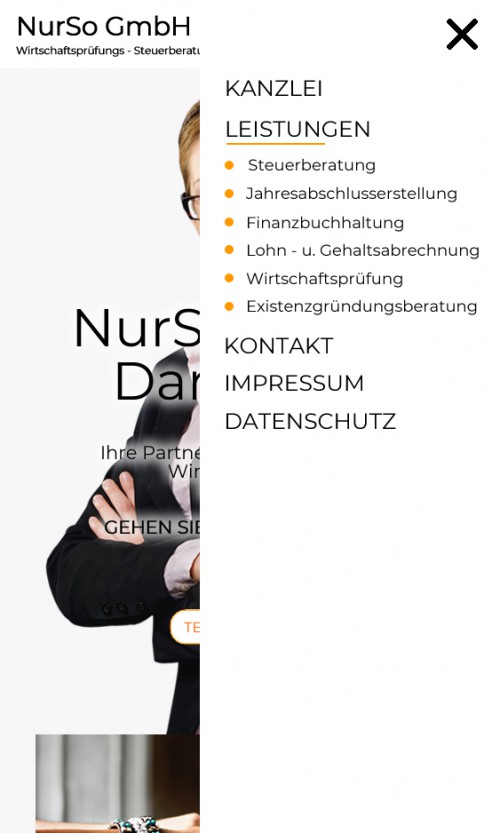 Mobile Ansicht Menü